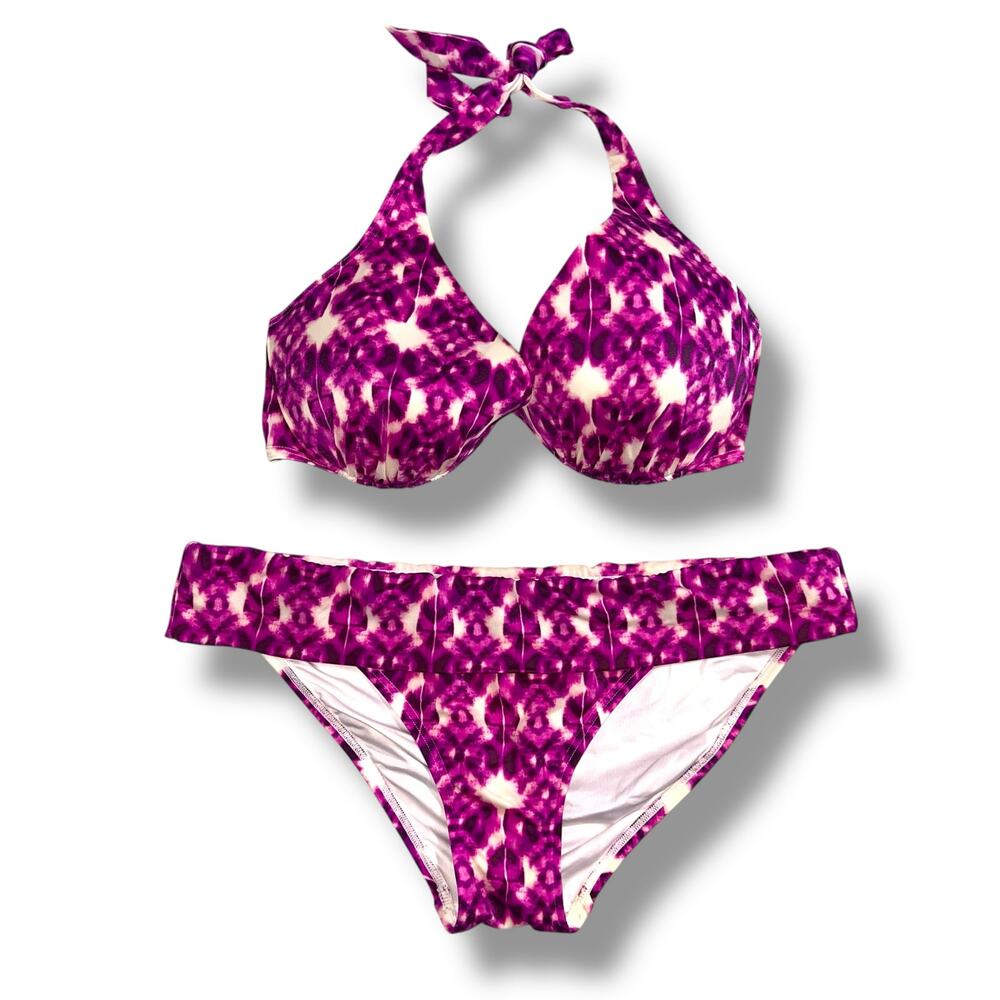 Victorias Secret Bikini Set Womens L Purple Magenta Tie Dye Push Up Underwire